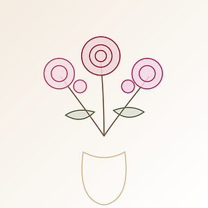 Minimalistischer Blumenstrauß mit pinken und roten Kreisen als Blüten.