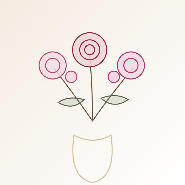 Minimalistischer Blumenstrauß mit pinken und roten Kreisen als Blüten.